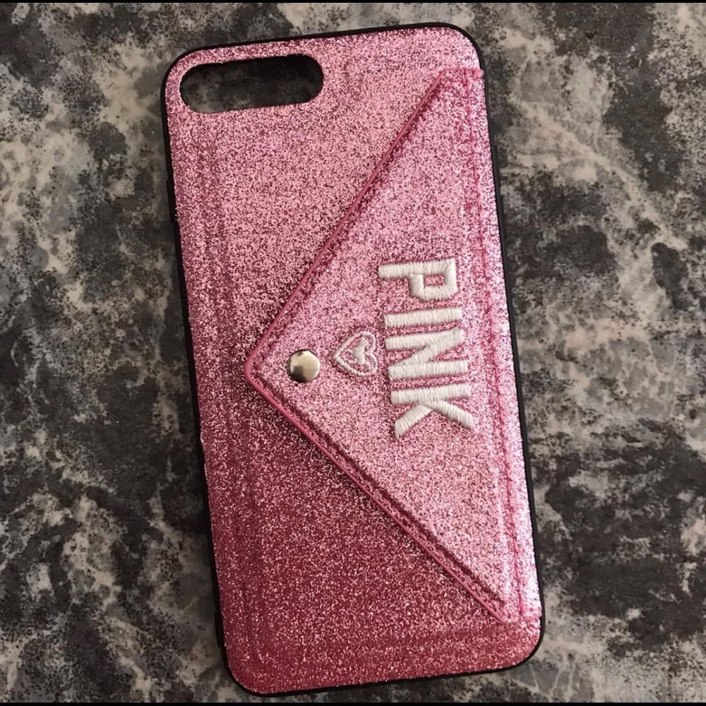 iPhone 7 Plus phone case pink glitter card holder